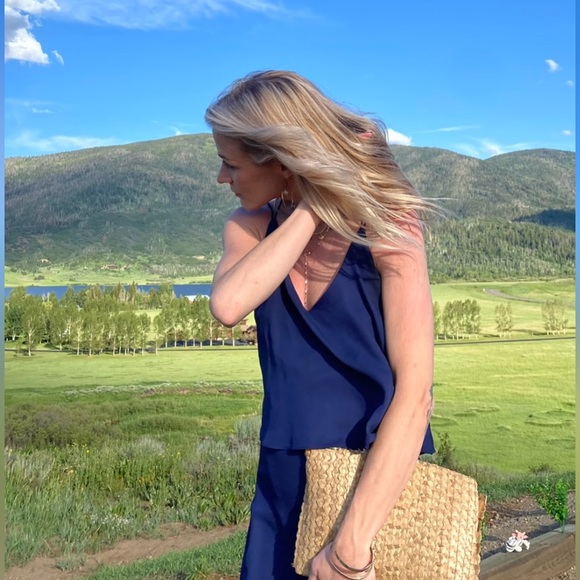 Classic Navy Blue V-Neck Open Back Maxi Dress [Sz. XS] - Picture 2 of 3